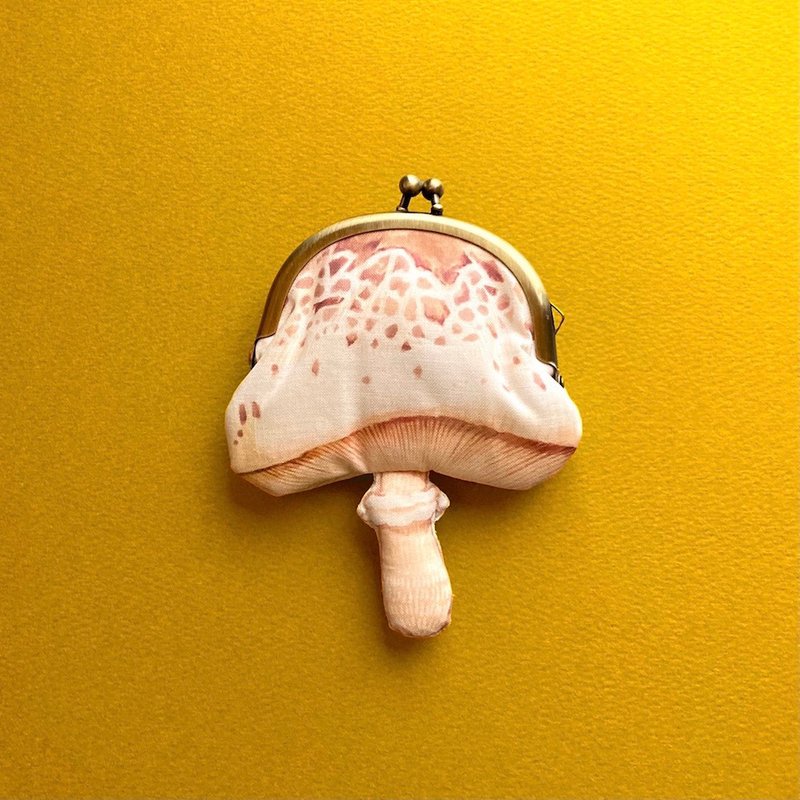 False parasol / kinoko gamaguchi purse -Chlorophyllum molybdites- Purse, coin purse, pouch - กระเป๋าเครื่องสำอาง - ผ้าฝ้าย/ผ้าลินิน สีกากี