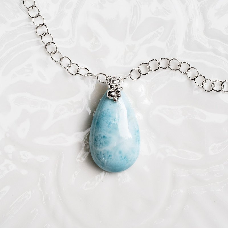 [Only one piece] 925 sterling silver Larimar Larimar NO.4-Ocean Bubble - Necklaces - Sterling Silver Blue