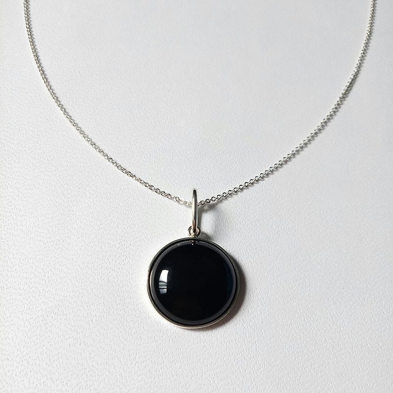 <Geometry - Round> Black Onyx 925 Silver Necklace - Necklaces - Other Metals Black