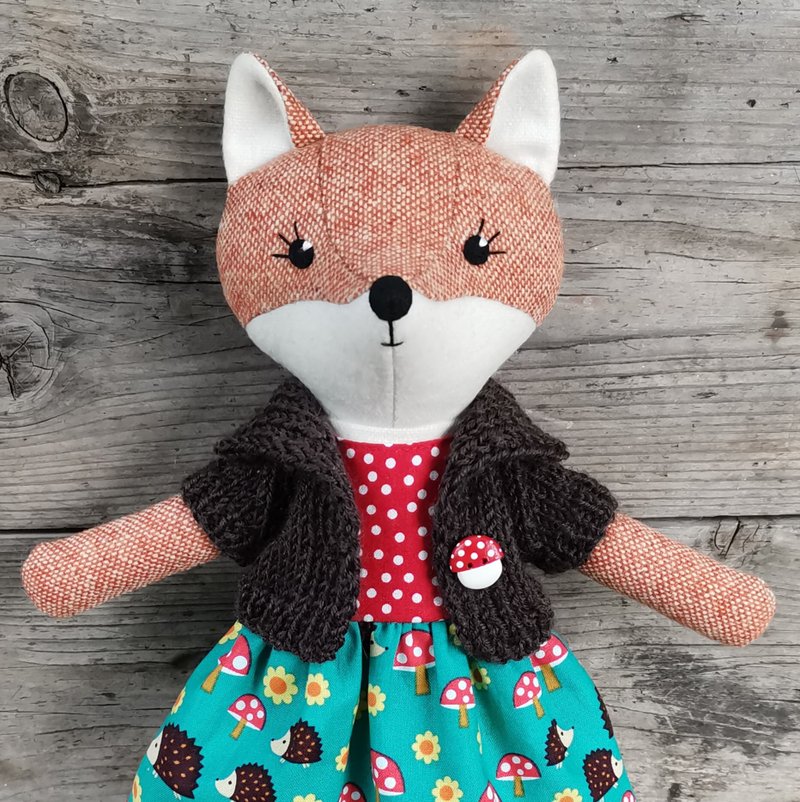 Orange fox girl, textile plush doll, handmade stuffed fox - 公仔/玩偶 - 羊毛 多色