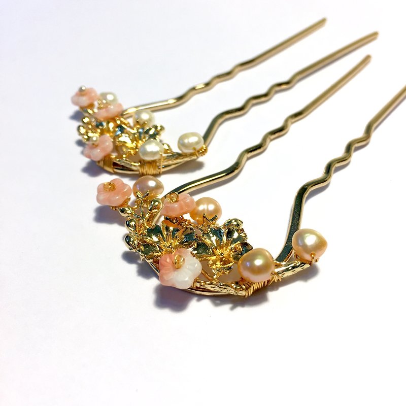 【Ruosang】【Flower Words】Sakura. Natural pearl hairpin. Western antique style hairpin. - Hair Accessories - Pearl Pink