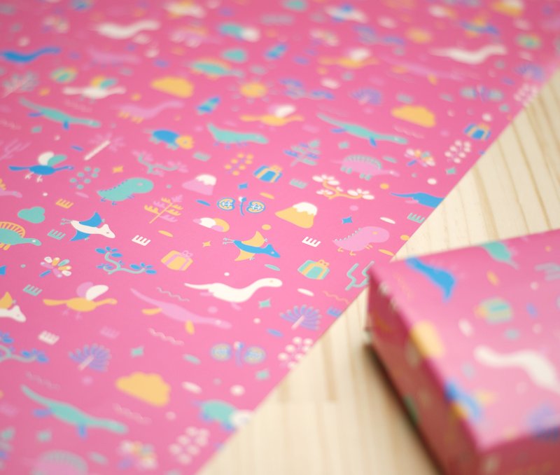 [Lonely planet 2.0] dinosaurs go to the market (red) - wrapping paper 4K-10 into - Gift Wrapping & Boxes - Paper Pink