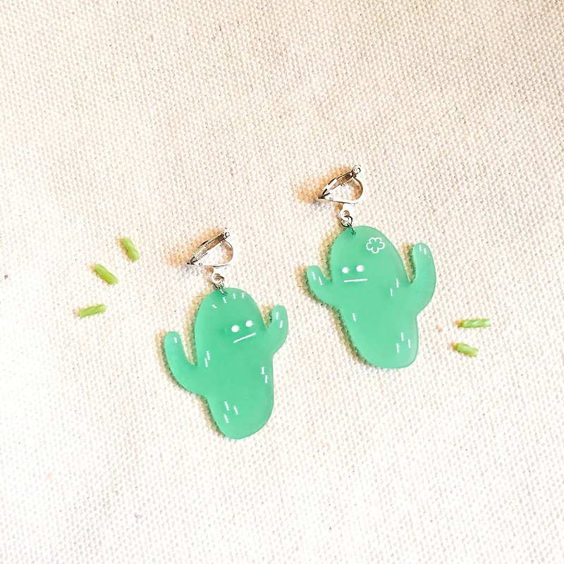 Cactus / earrings ear hook ear clip - Earrings & Clip-ons - Acrylic Green