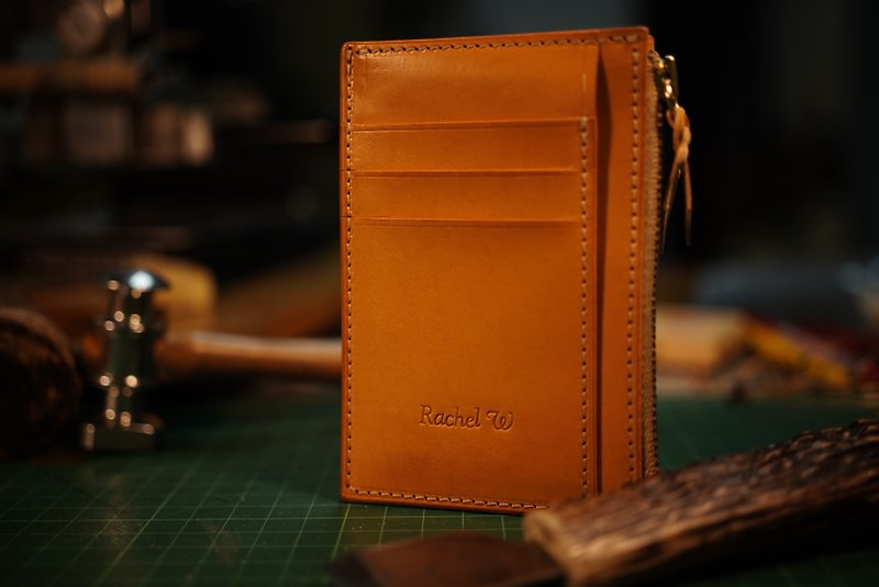 MOOS Simple Zip Card Holder Original Italian Vegetable Tanned Cow Leather - Wallets - Plastic Gold