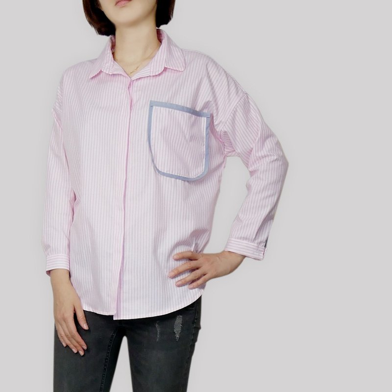 Glittered-pink striped cotton-jacquard oversized top - Women's Shirts - Cotton & Hemp Multicolor