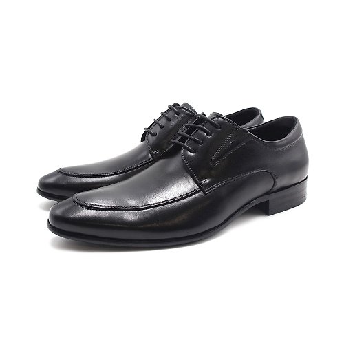 米蘭皮鞋Milano PQ(男)圓尖頭簡約飾線德比皮鞋 男鞋-黑色