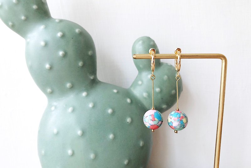 [Endorphin] Candy Stone Bead Dangle Earrings-Plate - ต่างหู - เครื่องเพชรพลอย หลากหลายสี