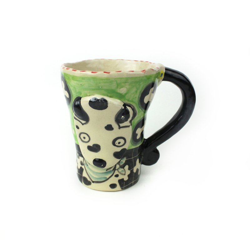 Nice Little Clay Handmade Bell Cup Dalmatian 0101-106 - แก้วมัค/แก้วกาแฟ - ดินเผา ขาว
