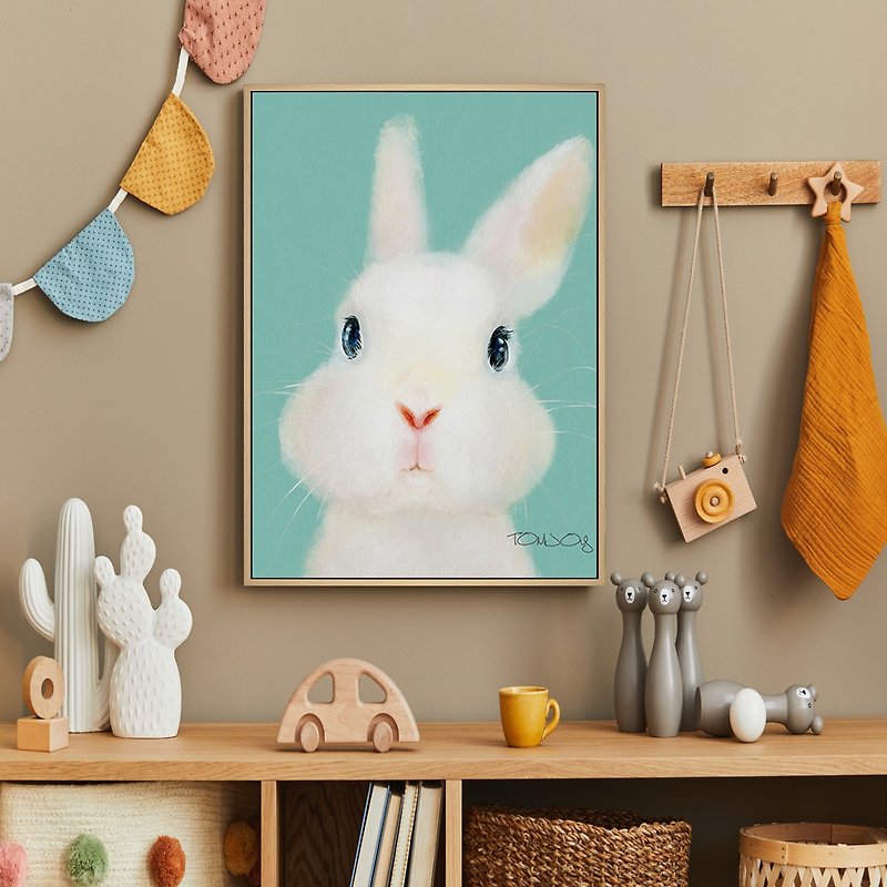 Sprouting Rabbit - Bunny hanging painting/children's room decoration - Posters - Cotton & Hemp Pink