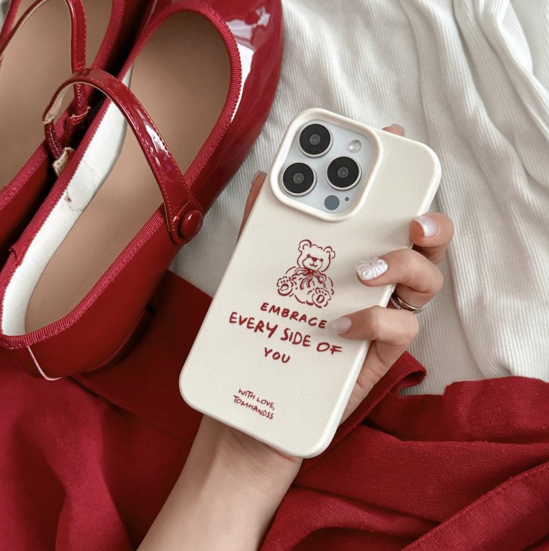 【Huggy Little Teddy*Ivory*】PU皮紋iPhone手機殼 - 手機殼/手機套 - 其他材質 