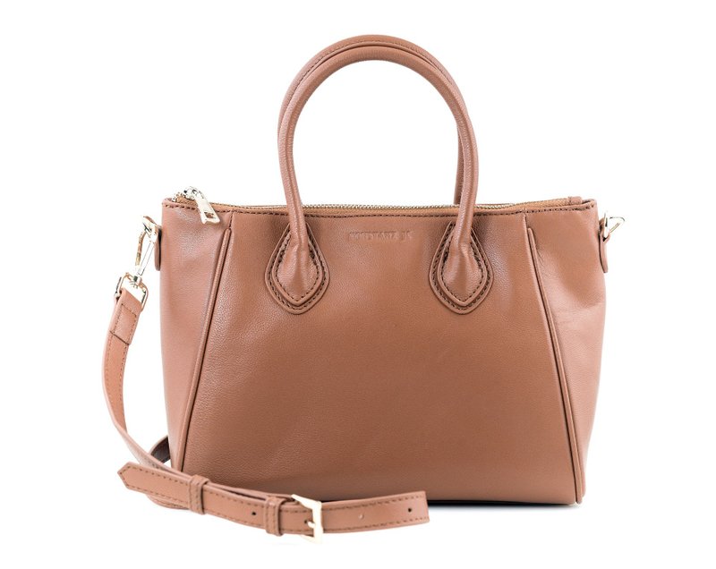 J Collection: Lambskin Satchel_Brown - กระเป๋าถือ - หนังแท้ สีนำ้ตาล