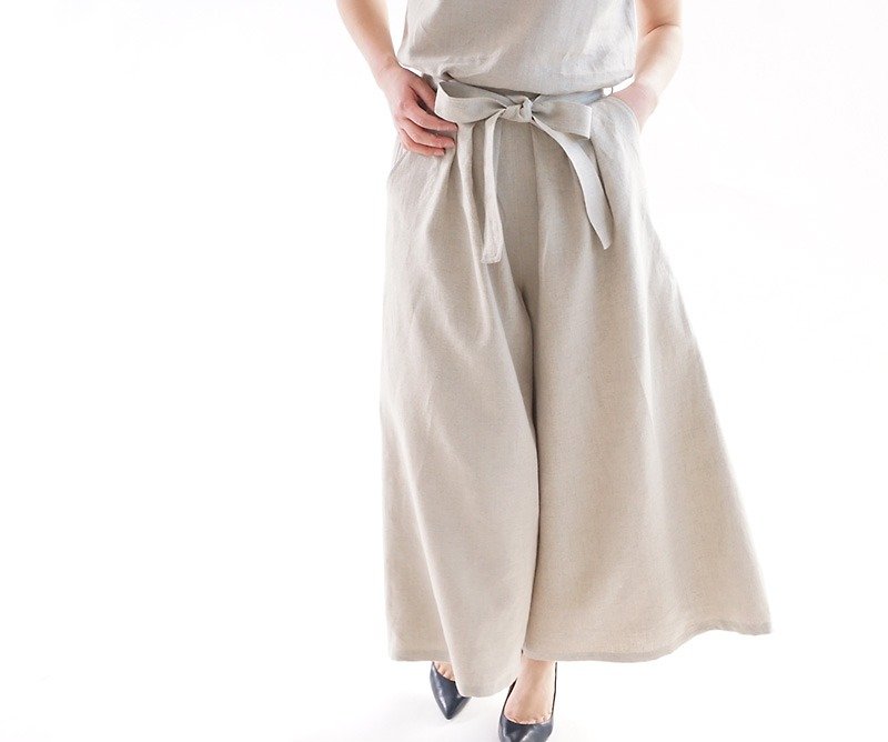linen / linen pants / loose fitted pants / skirt / gaucho pants / bo6-19 - Women's Pants - Linen Blue