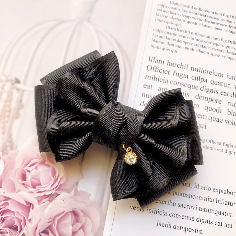Fresh and simple temperament bow spring clip / black - Hair Accessories - Other Materials Black