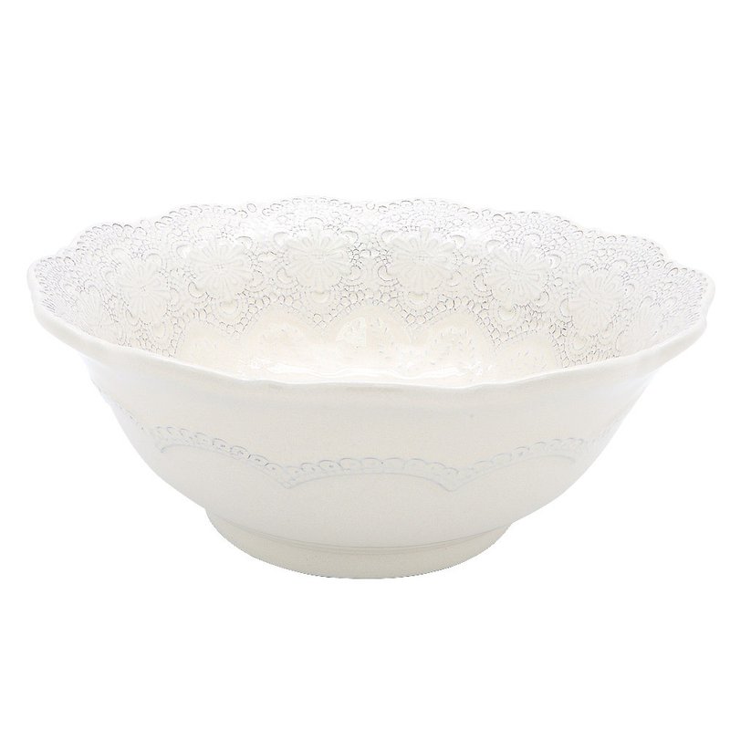 義大利VBC casa-手工浮雕蕾絲系列25cm沙拉碗(米白色/9.8吋) - 碗 - 陶 白色