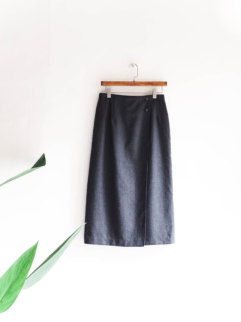 River Water Hill - Independent pure ash side buckle skirt design sheepskin antique straight A word skirt Japanese college students vintage dress vintage - Skirts - Wool Gray