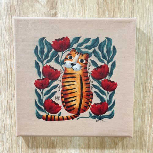 印樂網圓夢館 【Flora原創設計】花開虎貴 | 20×20CM 無框畫