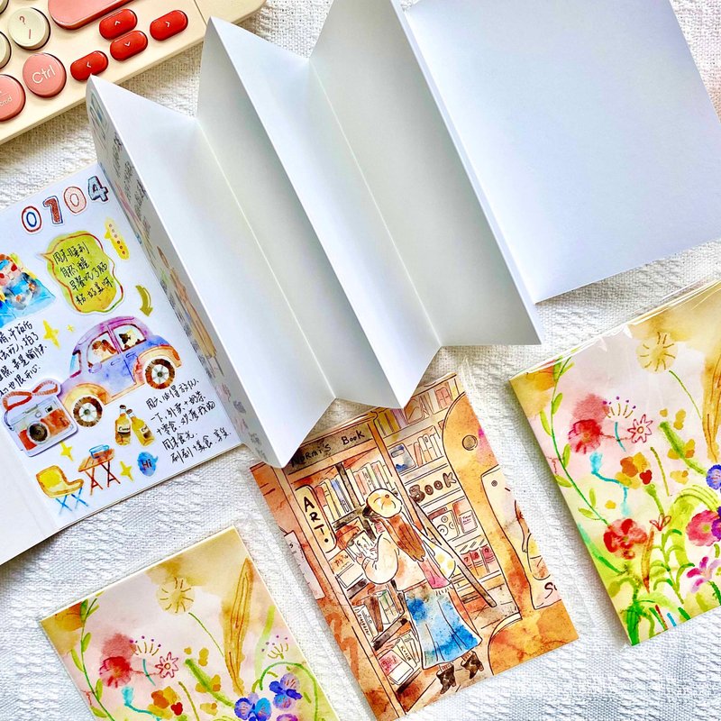 【Organobook A6】Watercolor painting stamped travel notebook silk cotton blank book memorial book - Notebooks & Journals - Paper Multicolor