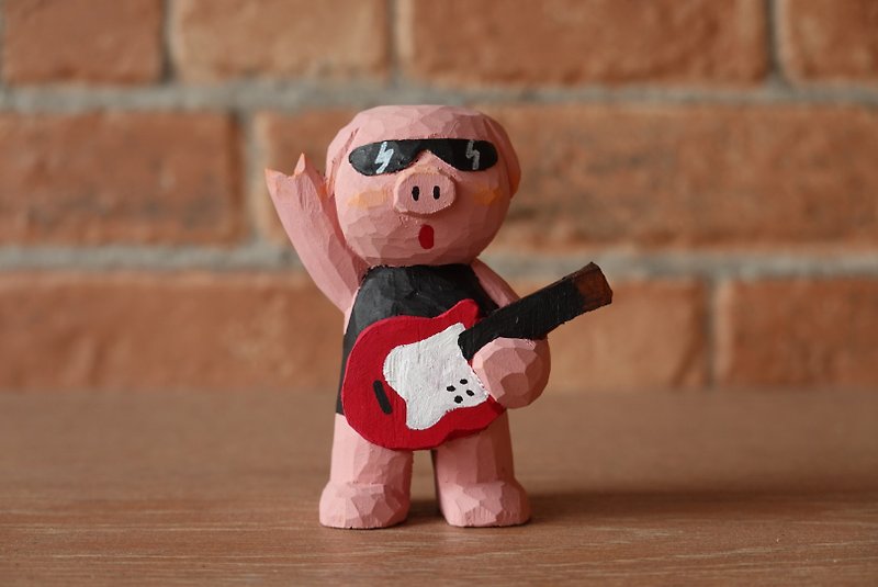 Piggy the Rocker - 公仔模型 - 木頭 粉紅色