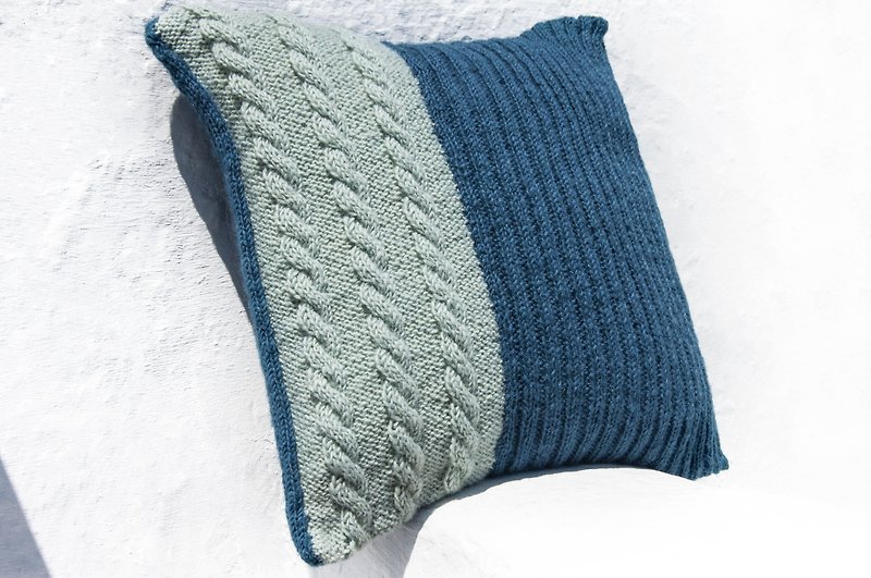 Handmade crocheted hug pillowcase/twisted crocheted hug pillowcase/European hug pillowcase/Nordic crocheted hug pillowcase - Pillows & Cushions - Wool Blue