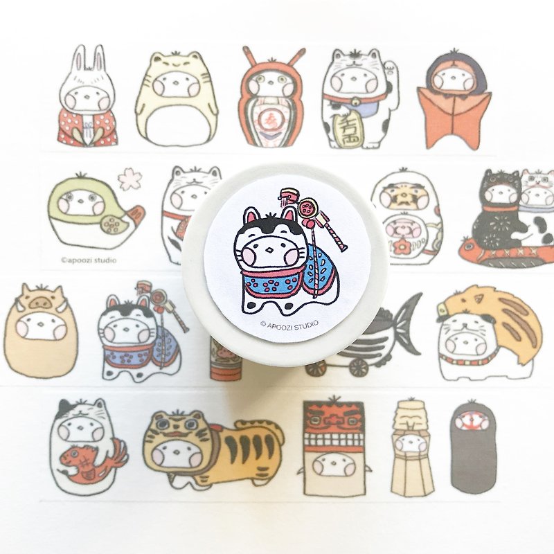 Paper tape Japanese mascot 25MM - Washi Tape - Paper Multicolor