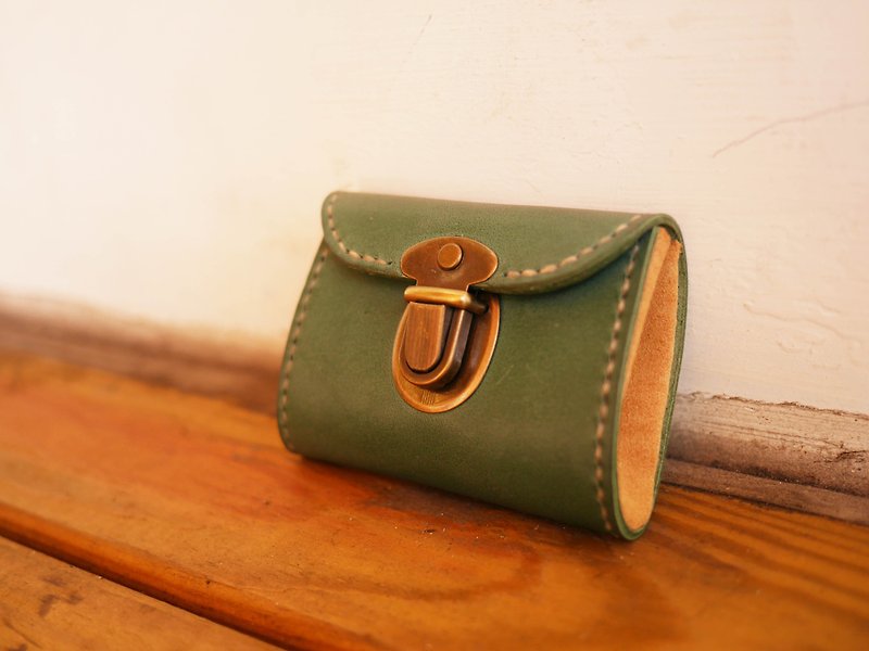 Vintage lady's card purse - กระเป๋าคลัทช์ - หนังแท้ สีเขียว