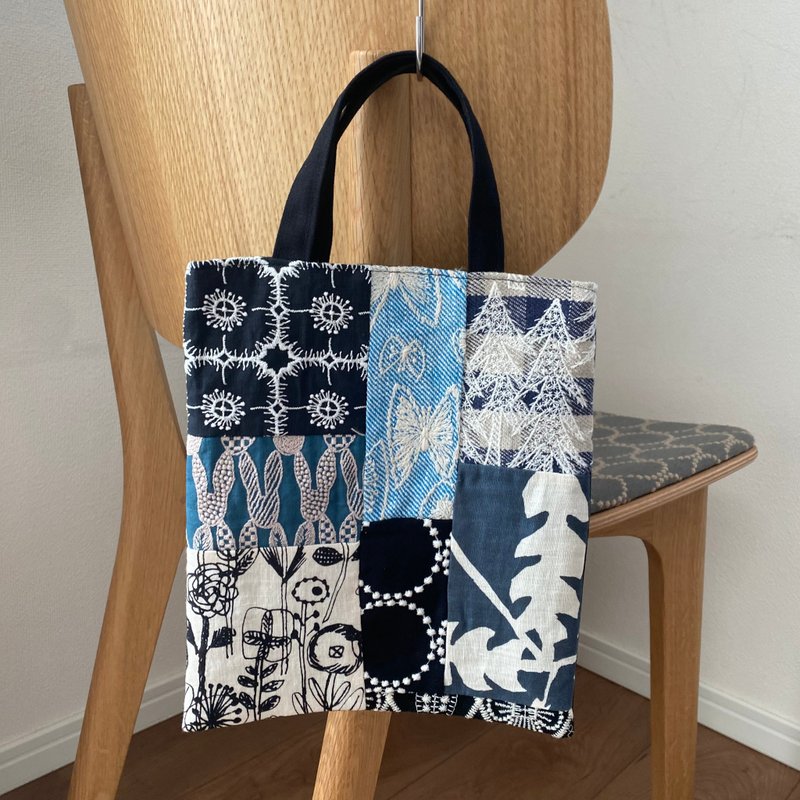 ミナペルホネン　ミニトート　MIX ブルー - 手提包/手提袋 - 棉．麻 藍色