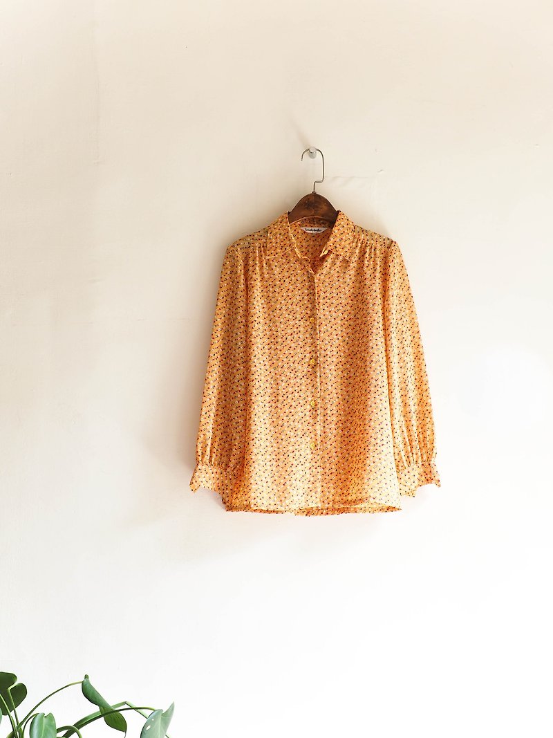 River water mountain - Akita orange sunset afternoon tea time antique silk shirt shirt shirt oversize vintage - Women's Shirts - Polyester Orange