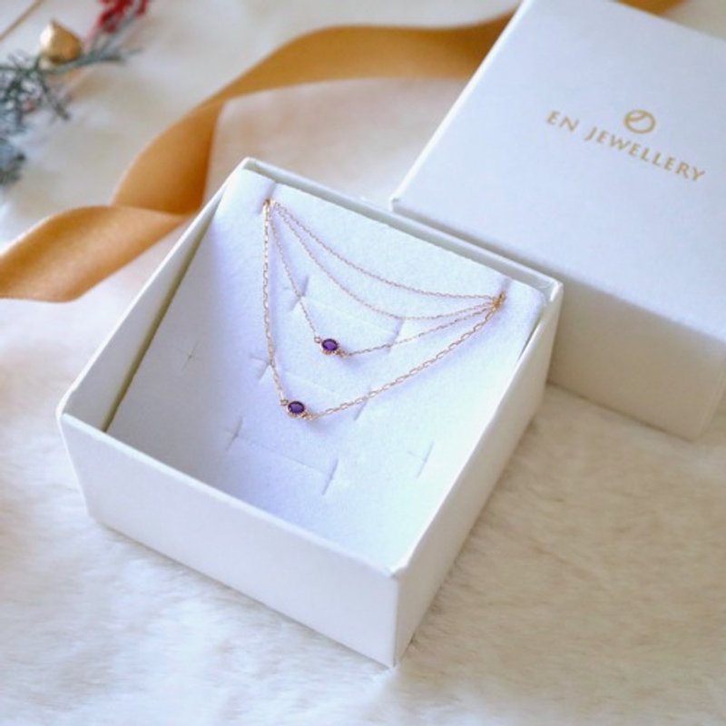 Limited time sale! Christmas jewelry coffret* Very petite ♡ K10YG amethyst necklace & bracelet (anklet) set - สร้อยคอ - เครื่องเพชรพลอย 