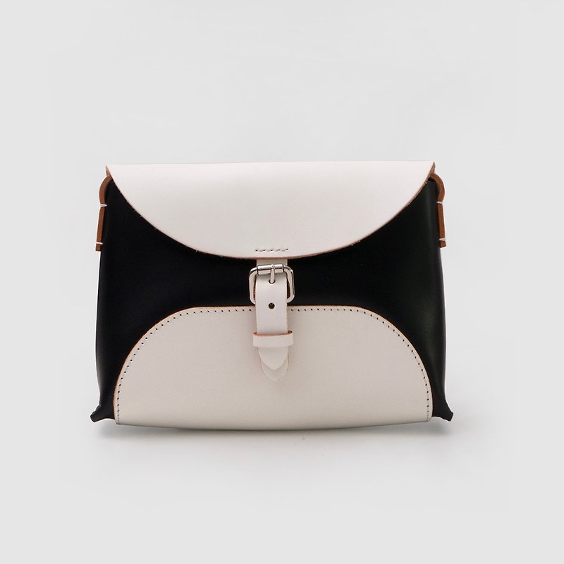 July Xacal fat black and white hit color shoulder Messenger bag - Messenger Bags & Sling Bags - Genuine Leather Black