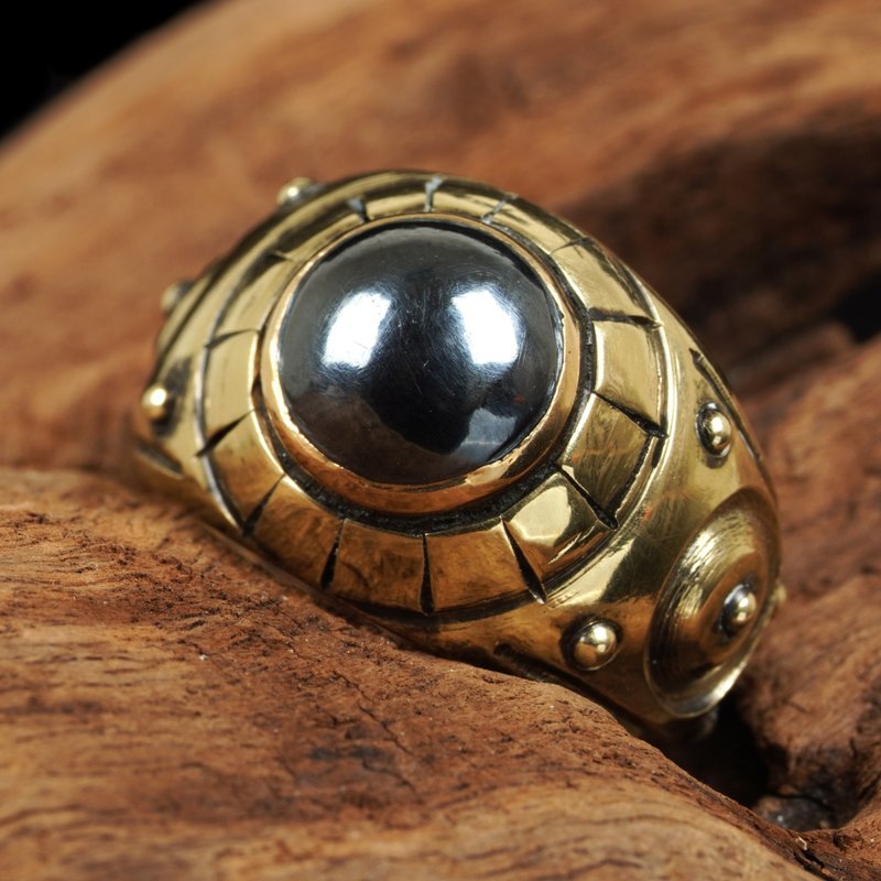 Myanmar Buddhist temple. Black Dalung mantra bead ring. Silver and gold alloy small mantra bead. - แหวนทั่วไป - โลหะ 