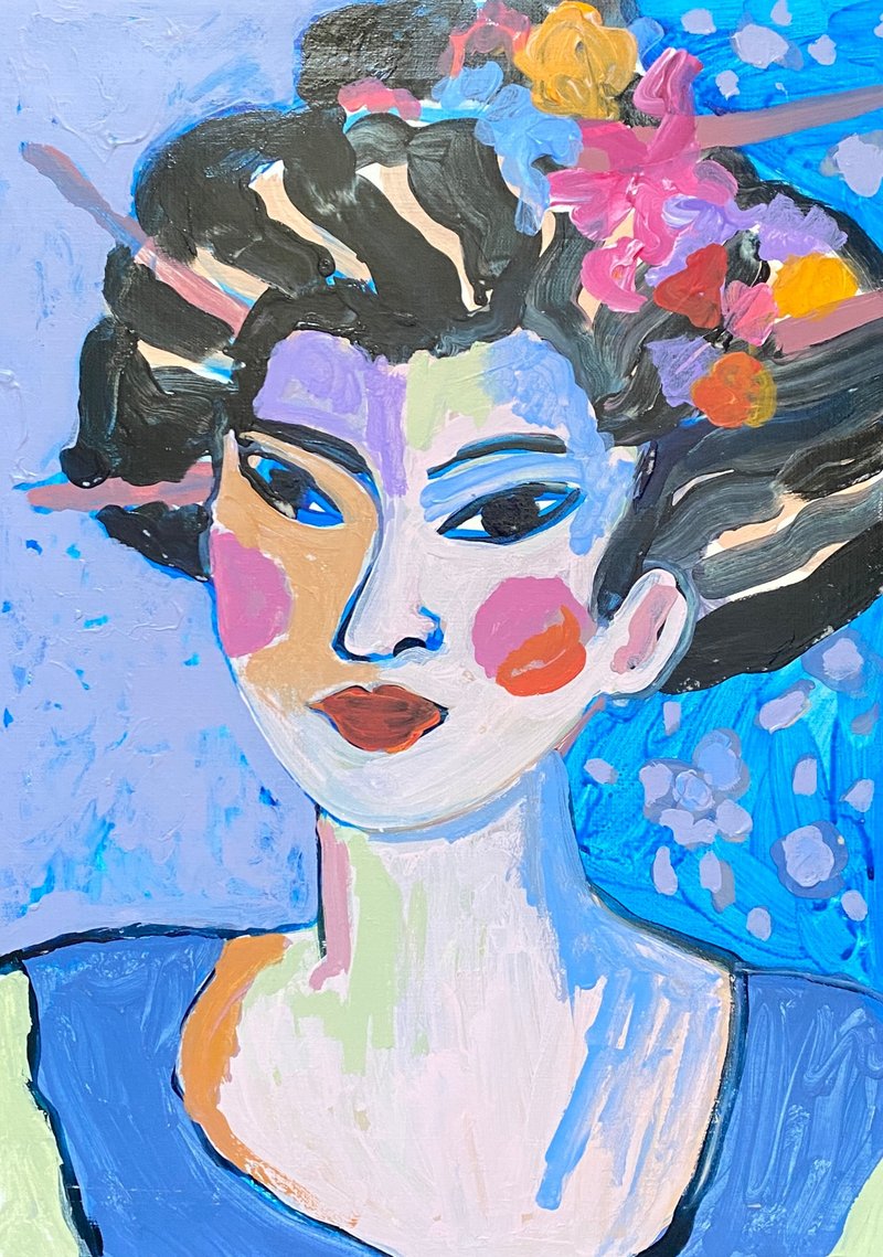 Woman portrait painting Acrylic painting  painting Woman beauty painting Fauvism - Wall Décor - Paper 