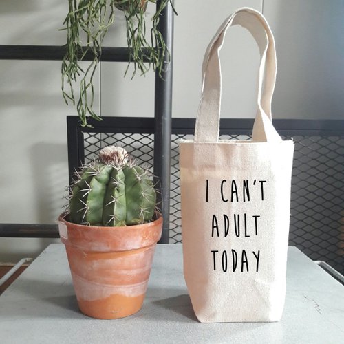 hipster I CAN'T ADULT TODAY 帆布 袋 隨行杯 飲料提袋 環保 禮物 交換