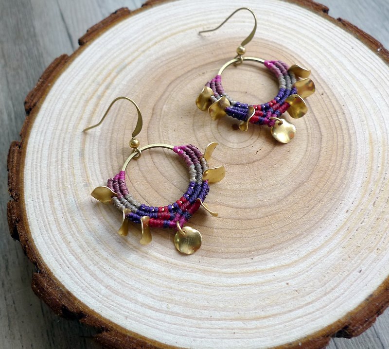 Misssheep-A79-National style South American wax wire braided brass bead earrings (ear hook / ear clip) - ต่างหู - วัสดุอื่นๆ 