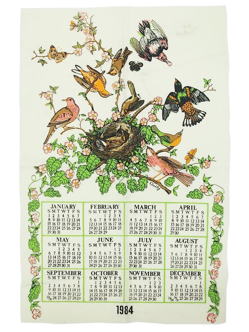 1984年アメリカの初期のキャンバスカレンダー - ウォールデコ・壁紙 - コットン・麻 ホワイト