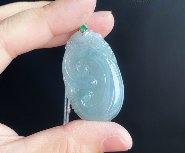 売却済み】天然ミャンマー産A貨翡翠 高氷 青緑地の蝙蝠如意 翡翠