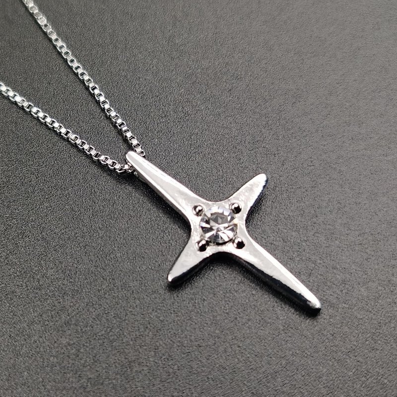 [SoLight Salt Green] Single Diamond Star Cross Necklace SL171 - Necklaces - Other Materials Silver