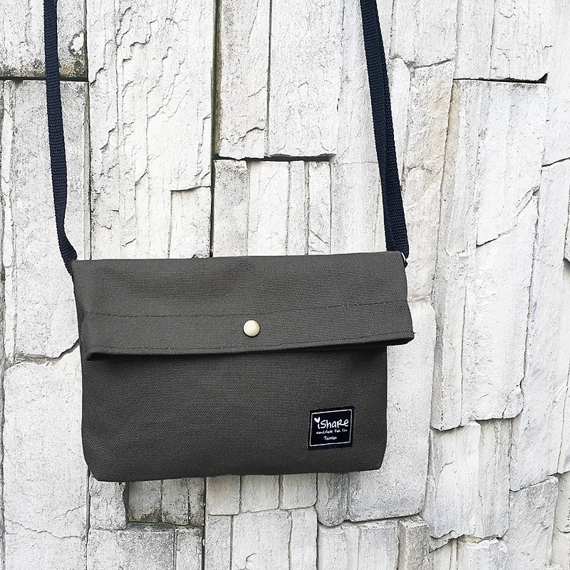 Extremely simple canvas folding bag - dark gray bag / Messenger bag / Passport bag / Postman bag - Messenger Bags & Sling Bags - Cotton & Hemp Gray