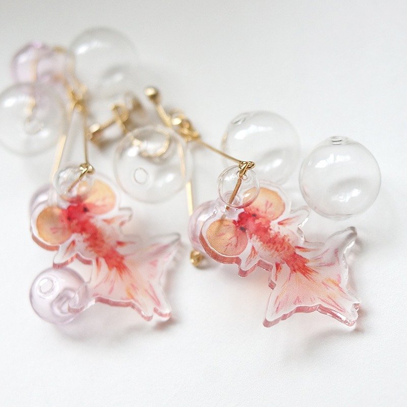 [One-angle forest x cartoonist Dani] goldfish accessories rouge play glass a pair of earrings / ear clip - ต่างหู - กระดาษ 
