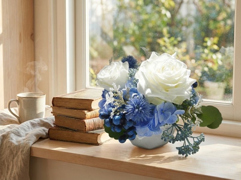 Blue Danube Love White Rose Scented Floral Gift / Housewarming Gift / Opening / Relocation / Gift / Plants - ตกแต่งต้นไม้ - วัสดุอื่นๆ สีน้ำเงิน