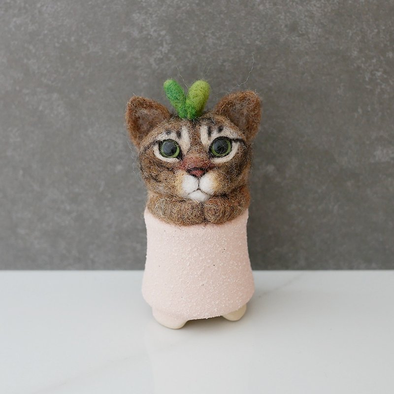 現貨 虎斑貓 盆栽系列 情人節 聖誕禮物 生日禮物 - 公仔模型 - 羊毛 咖啡色
