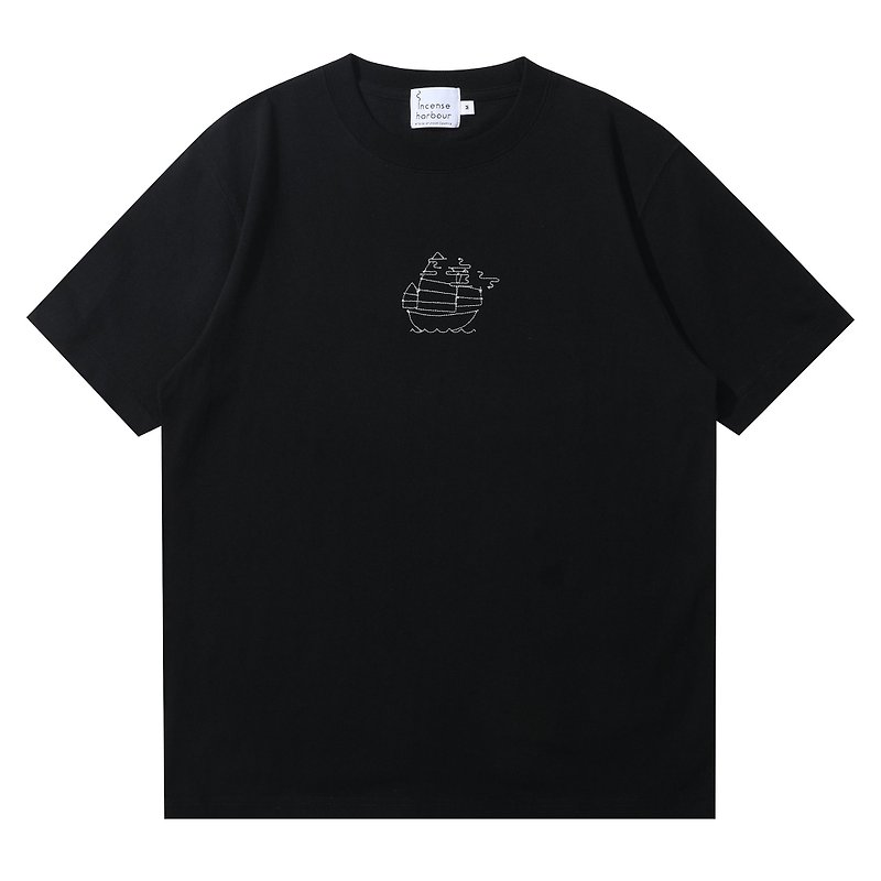 Incense Harbour 美國純棉 漁船圖案 無縫T-shirt T恤-黑色 - 中性衛衣/T 恤 - 棉．麻 黑色
