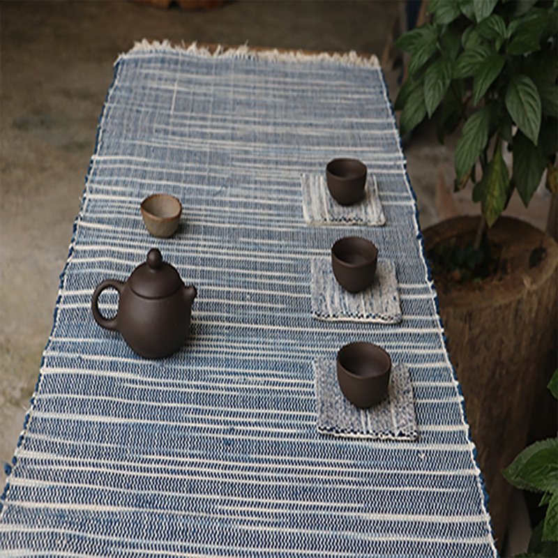 Yishanren | Hand-woven coarse cloth pure cotton tea mat plant dyed woven Chinese style insulation mat tea coaster - ผ้ารองโต๊ะ/ของตกแต่ง - ผ้าฝ้าย/ผ้าลินิน 