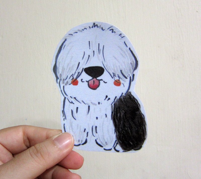 Hand-painted illustration style completely waterproof sticker Ancient Sheepdog Old English Sheepdog - Stickers - Waterproof Material White