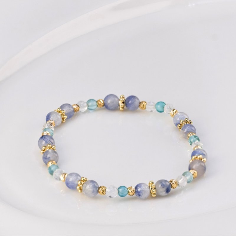 Frosty Blue Bloom | Blue Velvet Crystal, Translucent Blue Apatite, Clear Quartz | Crystal Bracelet, Christmas Gift - Bracelets - Crystal Blue