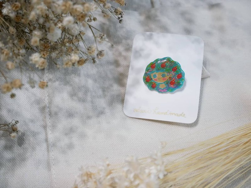 蘋果樹女孩。純手繪插畫 水晶樹脂別針 - 胸針 - 樹脂 