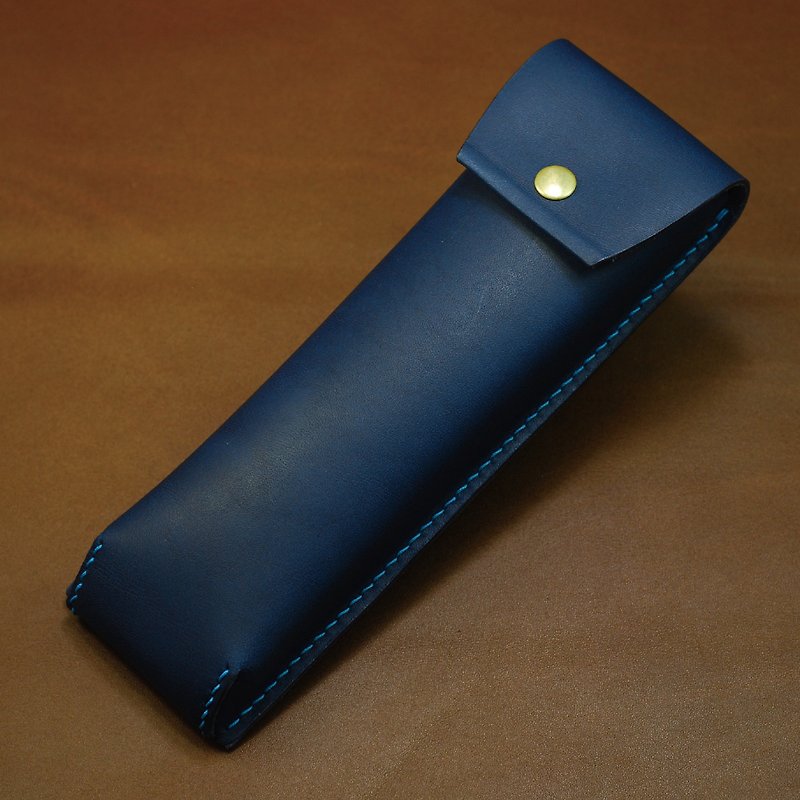 Japanese pencil case leather hand-stitched (blue) - Pencil Cases - Genuine Leather Blue