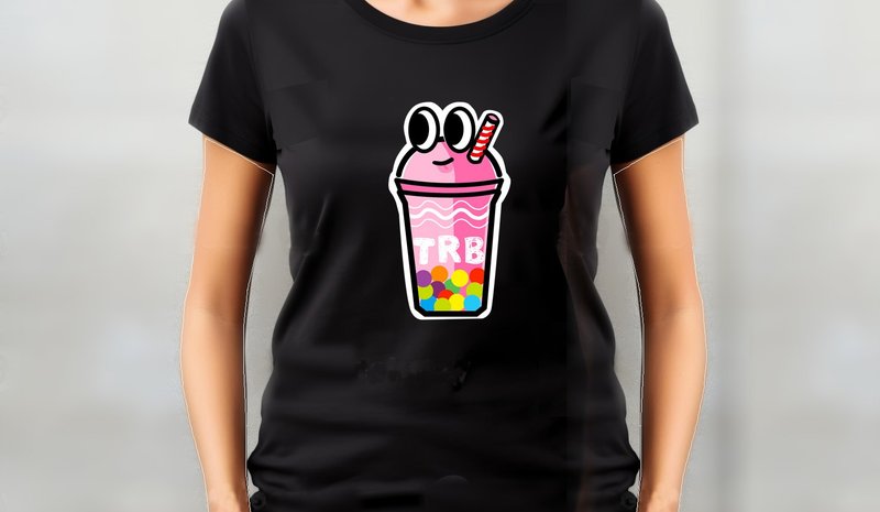 小飯糰速食店  TRB草莓彩虹珍珠奶昔 黑色中性短T - 男 T 恤 - 棉．麻 白色