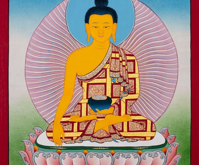 釈迦牟尼仏のタンカ 西蔵仏教の手描き絵 - ショップ Boudha Stupa Thanka Centre ウォールデコ・壁紙 - Pinkoi