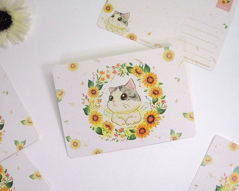 Old Style_Four Seasons Series-Sunflower Meow Meow Postcard - การ์ด/โปสการ์ด - กระดาษ สีเหลือง