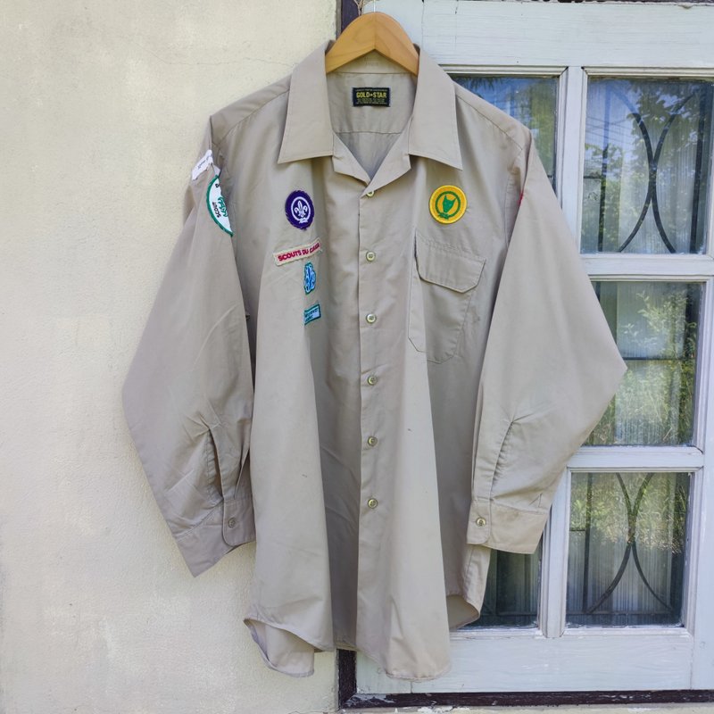 Vintage Boy Scouts Canada  Khaki Uniform Official Shirt with Patches - Men's Shirts - Cotton & Hemp Khaki